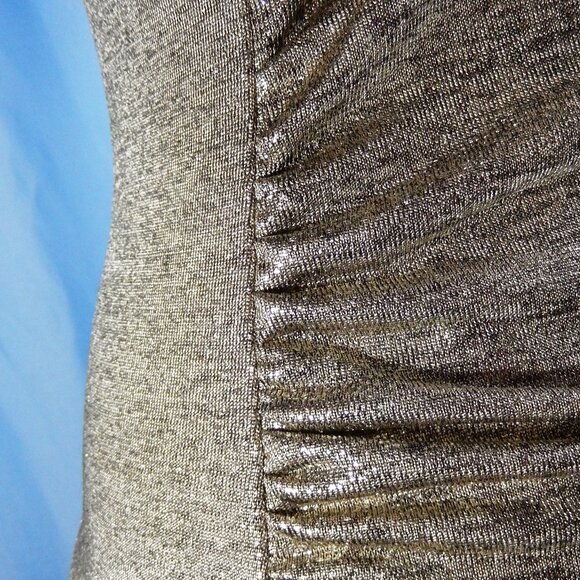 Calvin Klein Gold Shimmer Ruched Sleeveless Top Button Accents on Shoulder Small - Picture 7 of 14